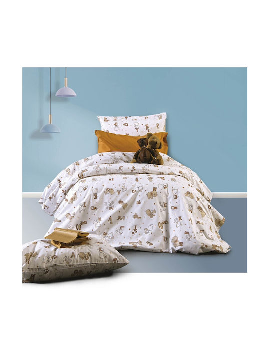 SB Home Σετ Σεντόνια Μονά Βαμβακερά Alphabet Beige 160x240cm 3τμχ