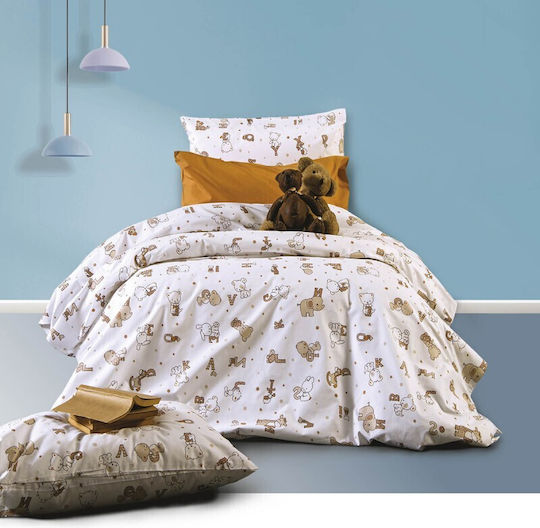 SB Home Σετ Σεντόνια Μονά Βαμβακερά Alphabet Beige 160x240cm 3τμχ