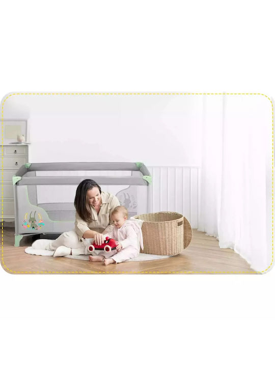 Ricokids RK-240 Παρκοκρέβατο με Στρώμα Γκρι-Μέντα 125x65cm
