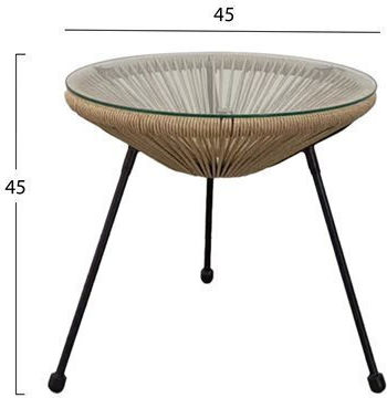 Allegra Sitting Room Outdoor Free Standing Table with Glass Surface and Metal Frame Natural 47x47x45cm