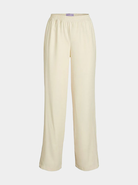 Jack & Jones Women's High-waisted Fabric Trousers with Elastic Beige