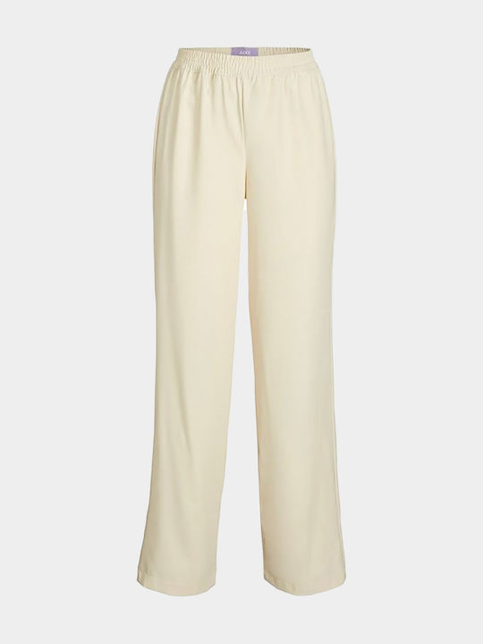 Jack & Jones Women's High Waist Fabric Trousers with Elastic Beige