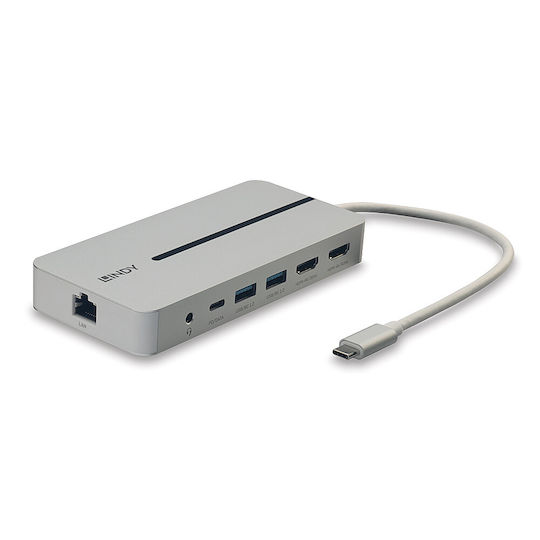 Lindy USB-C Docking Station with HDMI 4K PD Ethernet and Support for 2 Monitors Gray (43360)