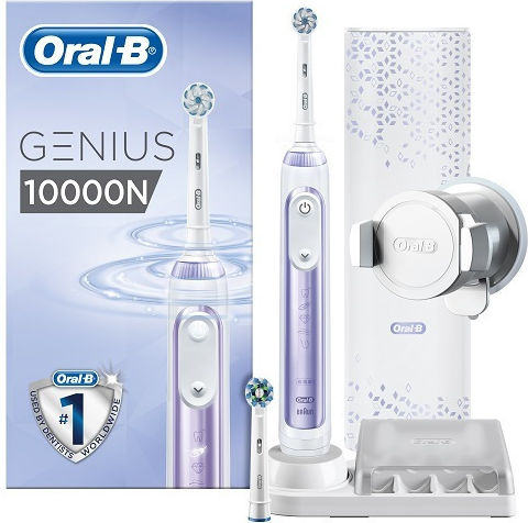 Oral-B Genius 10000N Ηλεκτρική Οδοντόβουρτσα με Χρονομετρητή, Αισθητήρα Πίεσης και Θήκη Ταξιδίου Μωβ