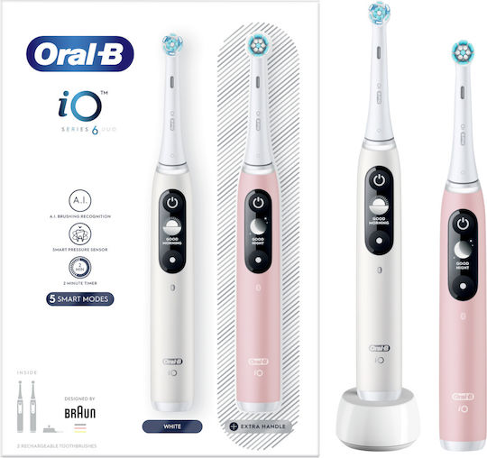 Oral-B iO Series 6 Elektrische Zahnbürste mit Drucksensor Pink Sand & Sand White