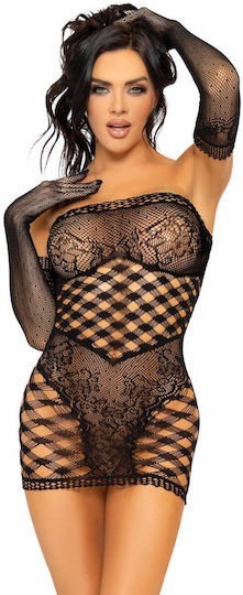 Leg Avenue Tube Dress & Gloves Black D-232875