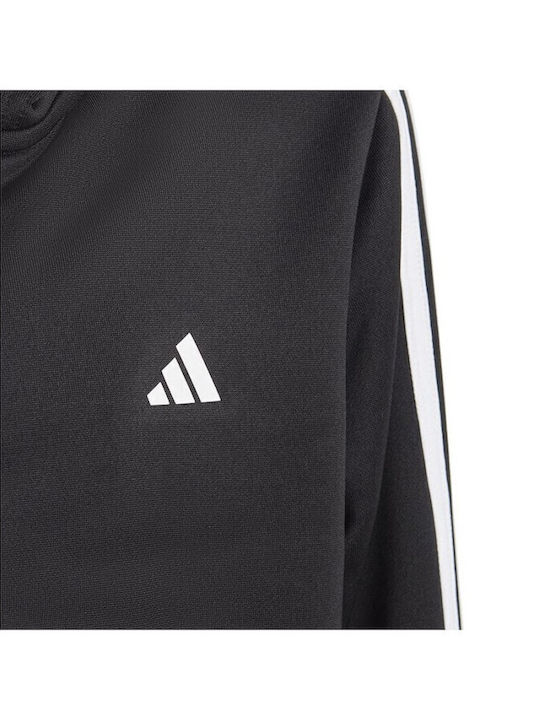 Athletic Kids Sweatshirt Cardigan with Hood Black 3 Stripes