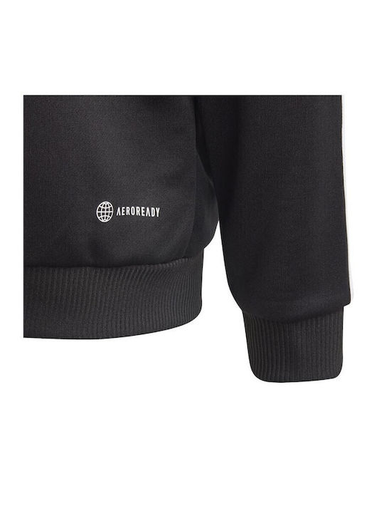 Athletic Kids Sweatshirt Cardigan with Hood Black 3 Stripes