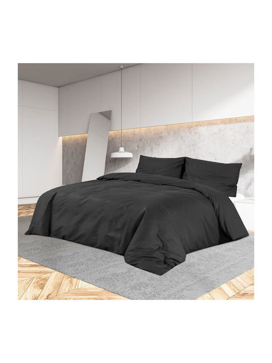 vidaXL Duvet Cover Set Cotton Double with 2 Pillowcases 200x200 Black