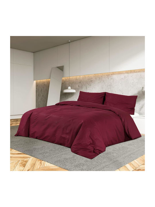 vidaXL Single Cotton Duvet Cover Set with Pillowcases 155x220 Μπορντό