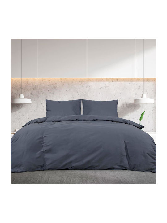 vidaXL Duvet Cover Set Cotton Double with 2 Pillowcases 200x200 Charcoal