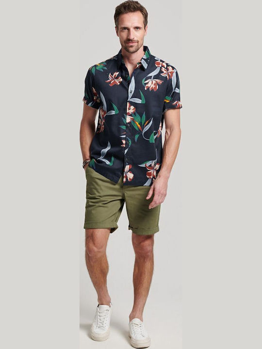 Hawaiian Short-sleeved Shirt Floral Navy Blue