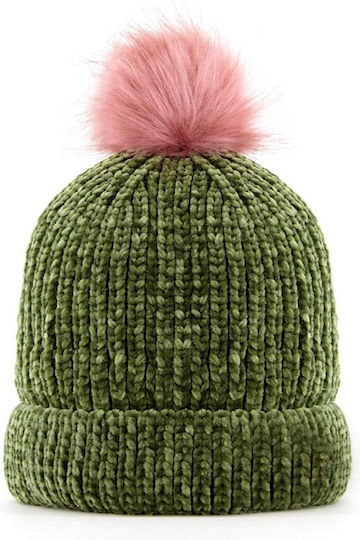 Connor Pom Pom Beanie Unisex Beanie mit Rippstrick in Grün Farbe
