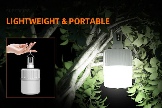Superfire SPFR- Lantern Led Rechargeable for Camping Waterproof with Flashlight 500lm 18W 9.9x9.9cm