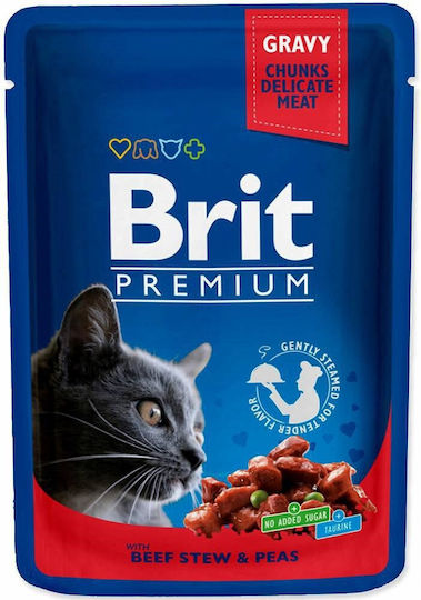 Brit Family Plate Wet Food for Cats in Pouch with Beef Turkey Chicken Salmon and Sea Bream Gluten Free 12x100gr