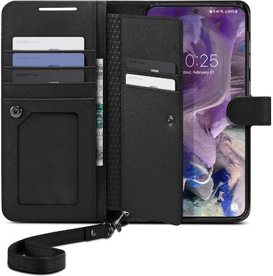 Spigen Wallet S Plus Synthetisches Leder Schwarz (Galaxy S23) ACS05723