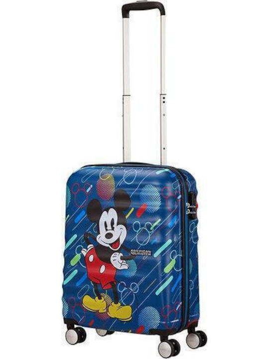 American Tourister Wavebreaker Disney Kids Cabin Hard Blue Suitcase With 4 Wheels Height 55cm