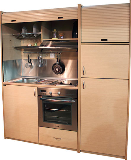 Silver ΚΣ190 Kitchenette with Right Sink Bowl 190x65x204cm Red με Μεγάλο Ψυγείο & Φούρνο