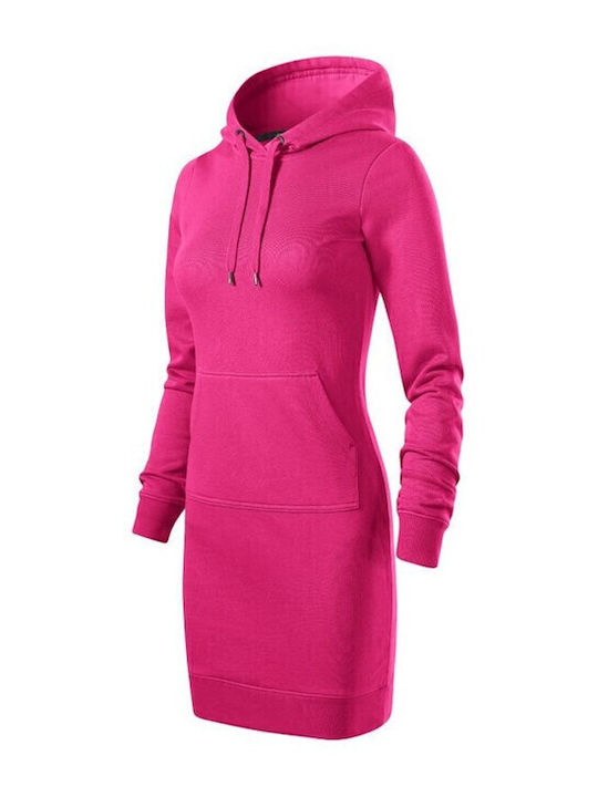 Mini Sportliches Damenkleid Langärmelig mit Kapuze Rosa