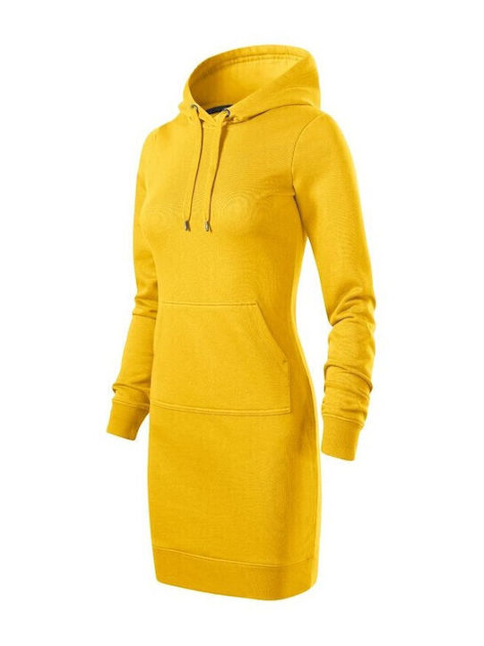 Mini Sportliches Damenkleid Langärmelig mit Kapuze Gelb