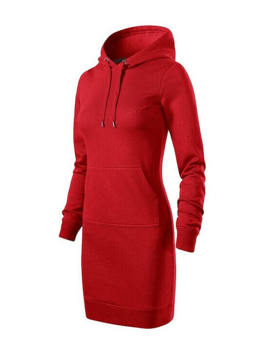 Mini Sportliches Damenkleid Langärmelig mit Kapuze Rote