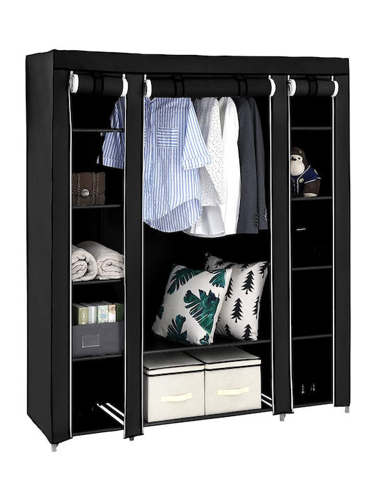 Songmics Fabric Wardrobe with Zipper and Shelves in Black Color 150x45x175cm