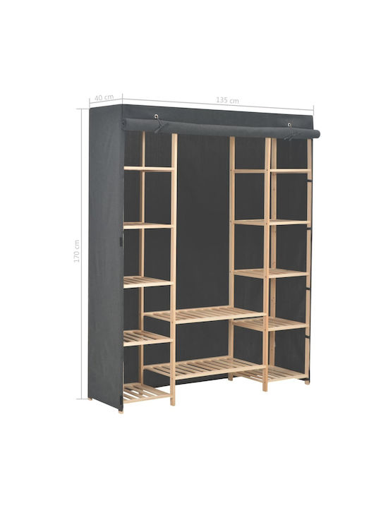 vidaXL Fabric Wardrobe with Shelves in Gray Color 135x40x170cm