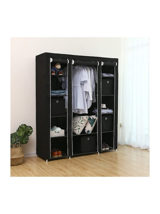 Songmics Fabric Wardrobe with Zipper and Shelves in Black Color 150x45x175cm