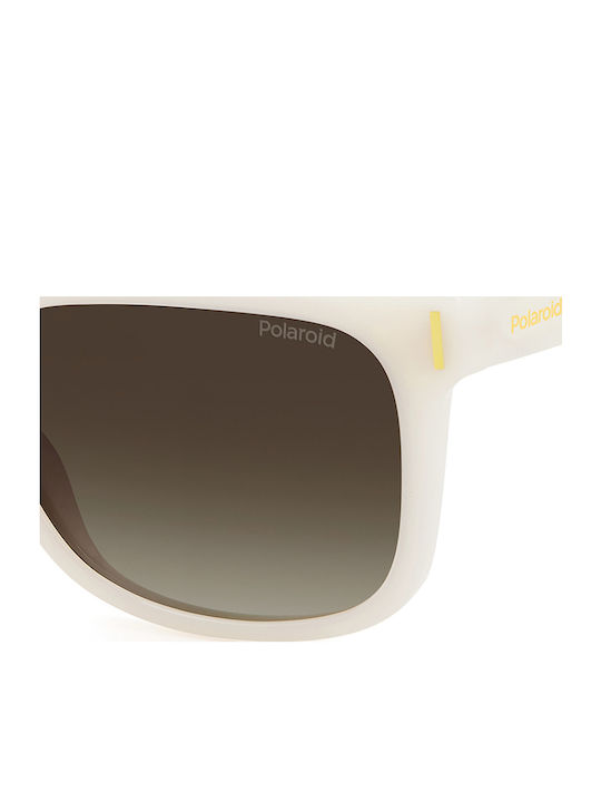 Polaroid Unisex Sunglasses with White Plastic Frame and Brown Gradient Polarized Lens PLD6191/S VK6/LA