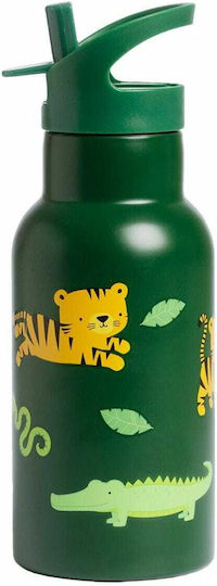 A Little Lovely Company Kids Water Bottle Thermos Stainless Steel with Straw Green 350ml
