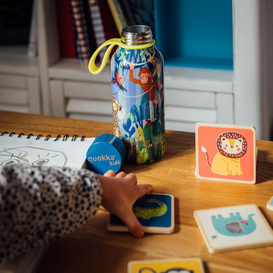 Quokka Jungle Stainless Steel Kids Water Bottle Dinosaurs Thermos with Screw-on Cap Non Spill 330ml (Various Designs/Colours)
