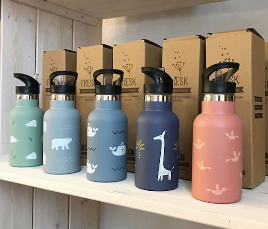 Fresk Kids Water Bottle Thermos Stainless Steel with Straw Deer Amber 350ml