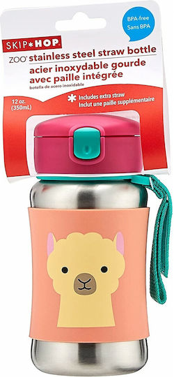 Skip Hop Kids Water Bottle Stainless Steel with Straw Pink 350ml