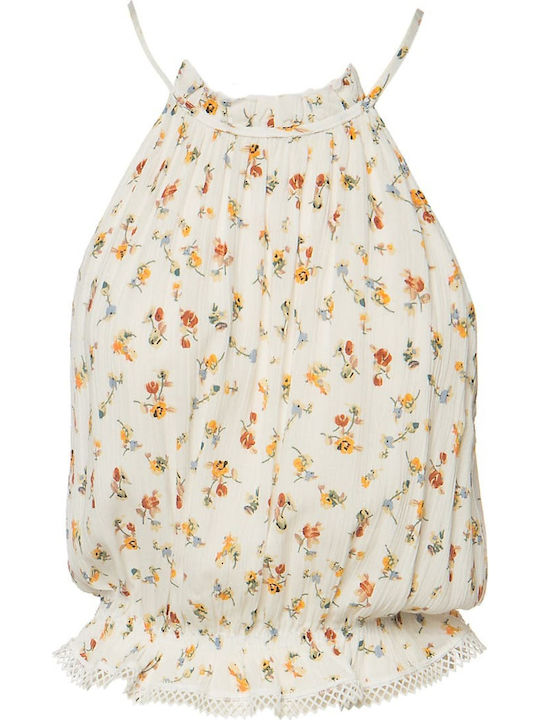 Γυναικείο Καλοκαιρινό Crop Top Αμάνικο Floral Λευκό