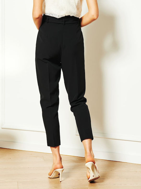 Lynne 143-512008 Women's High-waisted Fabric Trousers in Regular Fit Black