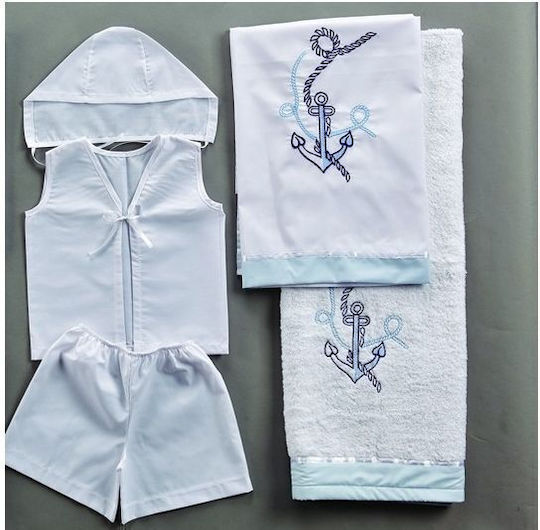 Nuova Vita Set Christening Oilcloths Anchor White-Blue 3 Pieces