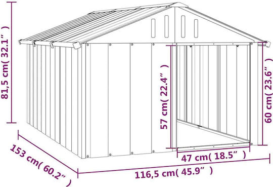 vidaXL Hundehaus Metallisch Außenbereich Gray 116.5x153x81.5cm