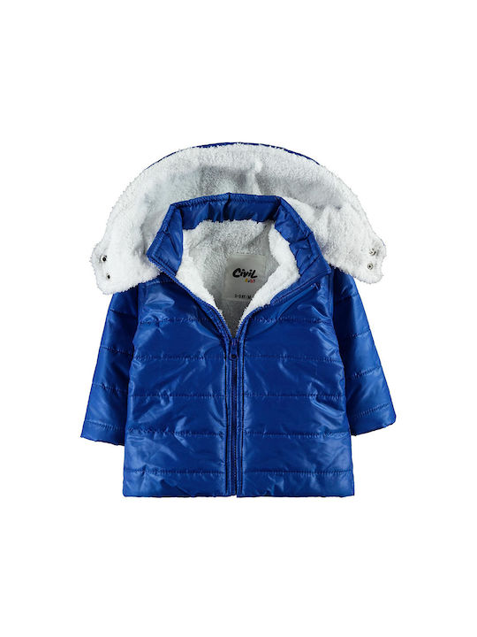 Baby jacket with hood and lining blue for boys (6-24 months)