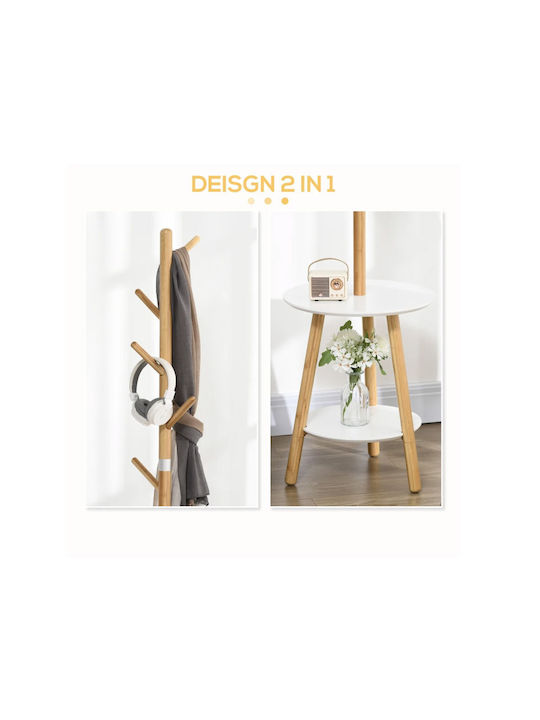HomCom Wooden Coat Rack Brown with Table Bamboo 39.5x39.5x171cm