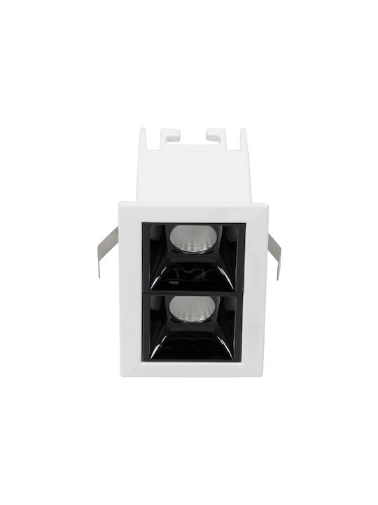 GloboStar Luminar Superior Τετράγωνο Μεταλλικό Χωνευτό Σποτ με Ενσωματωμένο LED και Θερμό Λευκό Φως Λευκό 7.5x7.5εκ.