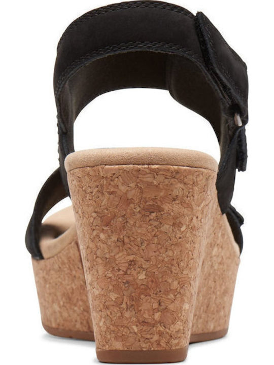 Women's Leather Ankle Strap Platforms Black