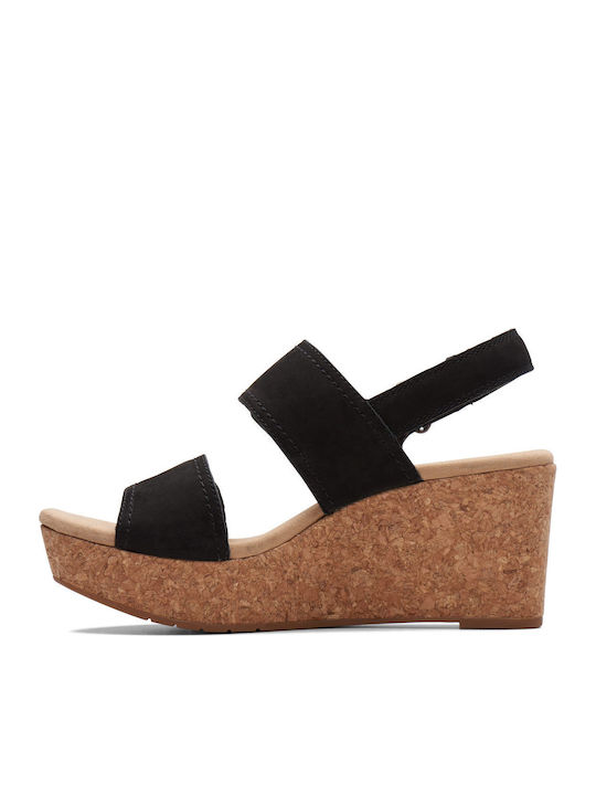 Women's Leather Ankle Strap Platforms Black