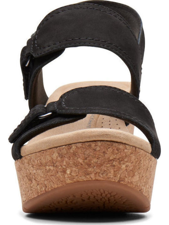 Women's Leather Ankle Strap Platforms Black