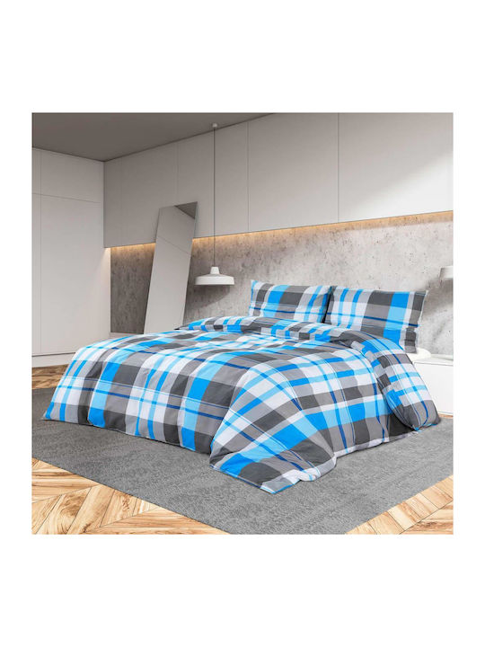 vidaXL Set Bettbezug Baumwolle Über-Doppelbett mit 2 Kissenbezügen 220x225 Μπλε / Γκρι