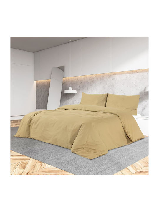 vidaXL Double Cotton Duvet Cover Set with Pillowcases 200x200 Taupe