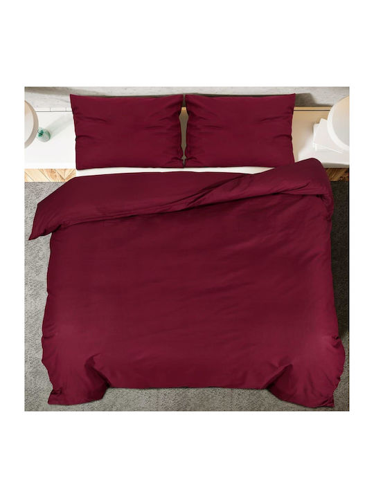 vidaXL Duvet Cover Set Cotton Double with 2 Pillowcases 200x220 Bordeaux