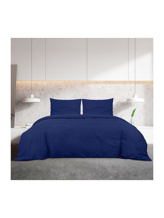 vidaXL Duvet Cover Set Cotton Single with Pillowcase 140x200 Navy Blue