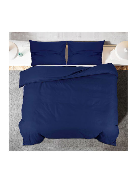 vidaXL Duvet Cover Set Cotton Single with Pillowcase 140x200 Navy Blue