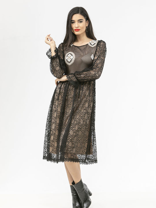 Rochie neagră Boho Chic Midi