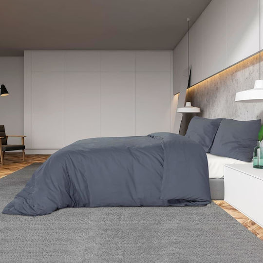 vidaXL Duvet Cover Set Double with 2 Pillowcases 200x200 Charcoal